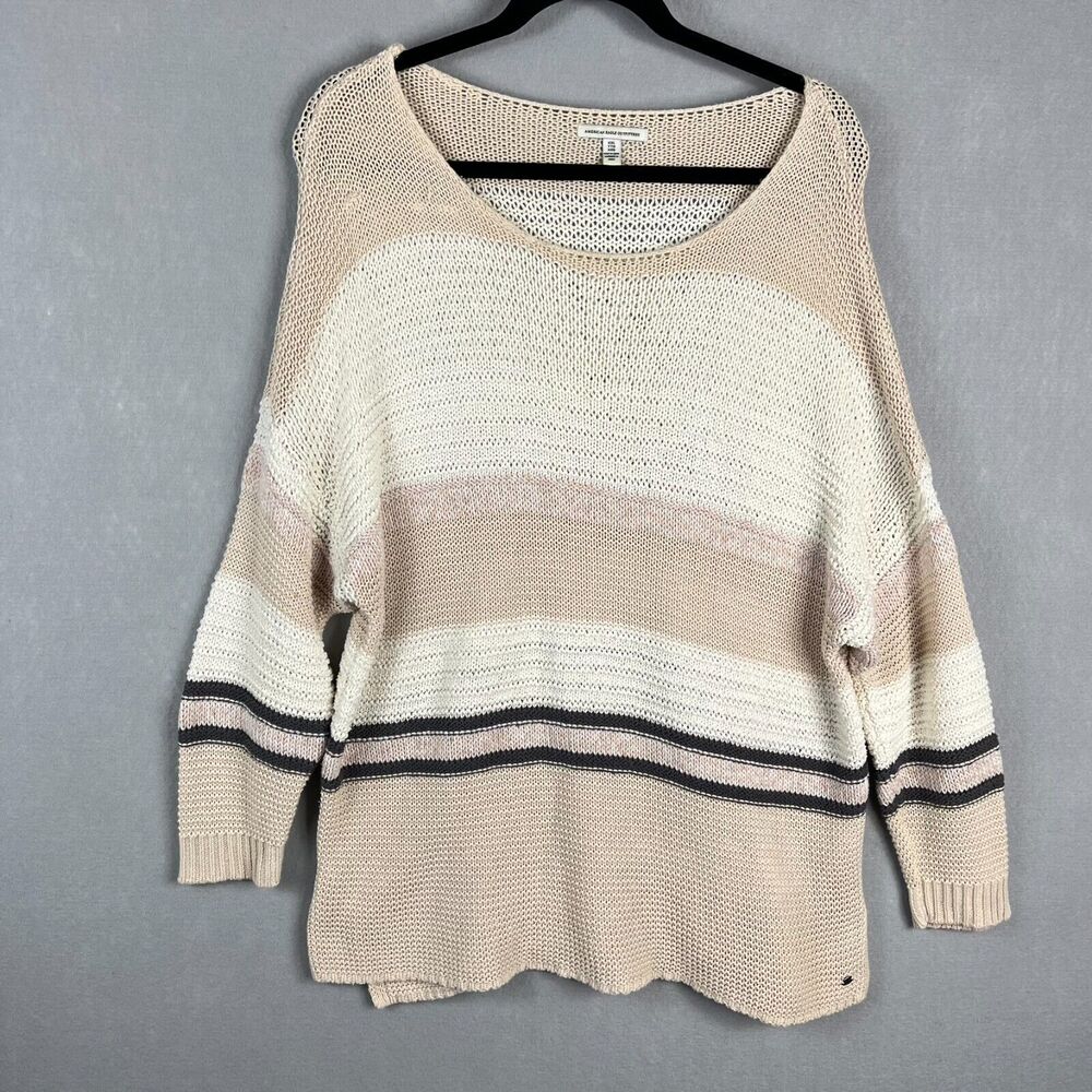 AMERICAN EAGLE Sweater Womens XXL Beige Brown Cream Oversized Knit Scoop Neck
